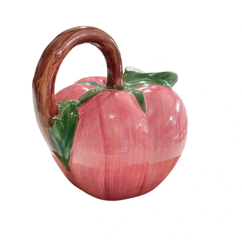 Vintage Majolica Style Hand Painted Tomato Pitcher Jug Made In Portugal Farm EUC